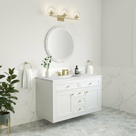James Martin Vanities Chicago 48in Single Vanity, Glossy White w/ 3 CM Ethereal Noctis Top 305-V48-GW-3ENC